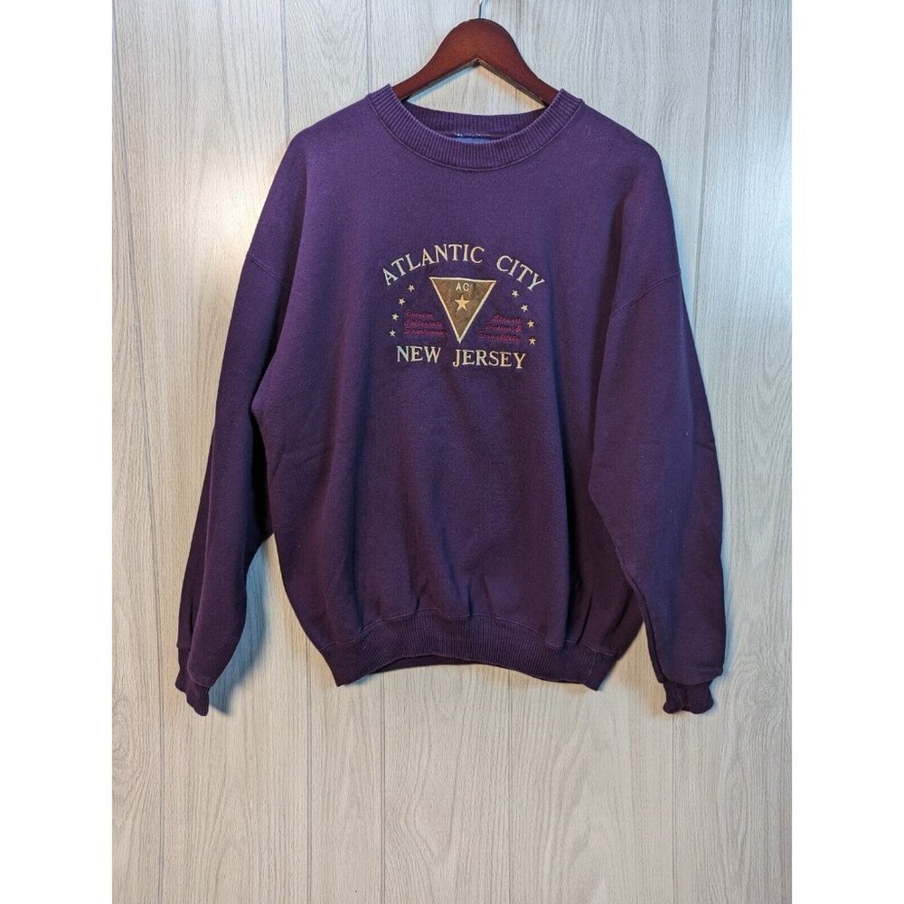 Vtg Atlantic City New Jersey Sweatshirt Men's XL Purple 90s USA J&M Sportswear